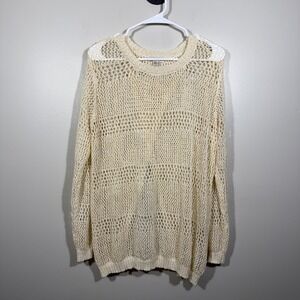 Cozy Casual Cream Crochet Sweater M/L Long Sleeve Lightweight Pullover Open Back